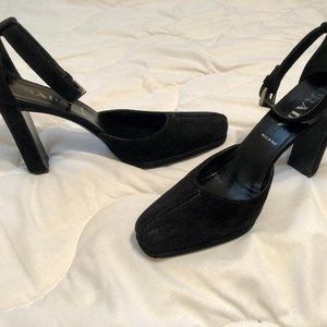 Sexy Prada Black Suede Ankle Strap Heels, SZ 38.5